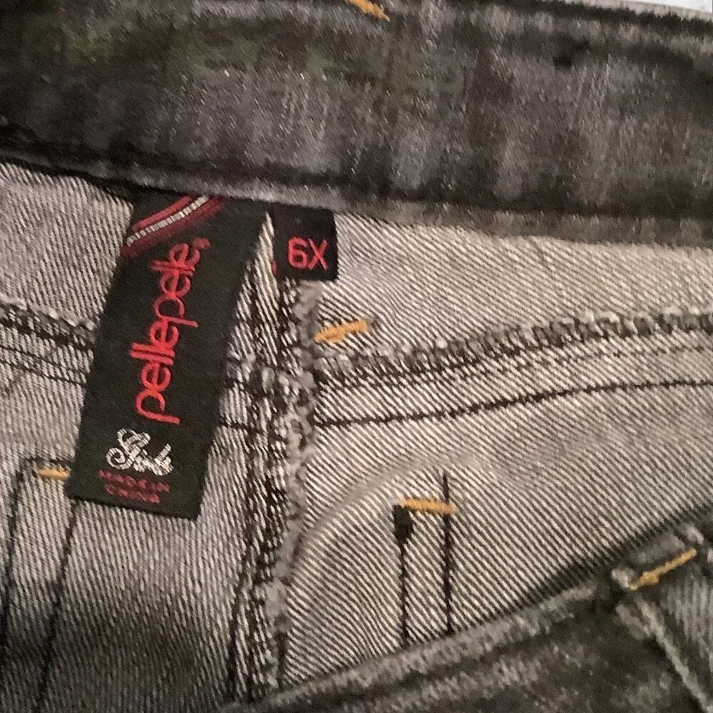 PellePelle Girls Size 6X Black Jeans With Belle Belle Design & Embroidered Cuffs